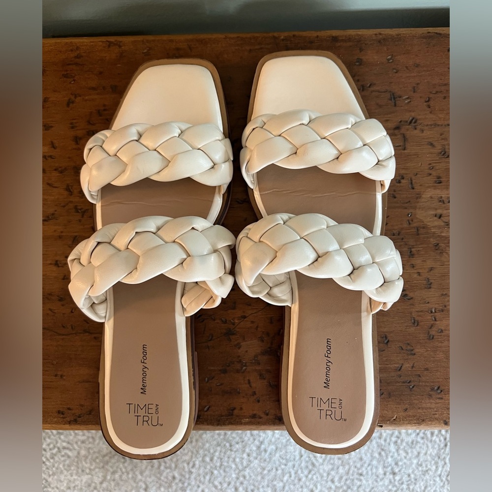 Time and Tru White Braided Sandals